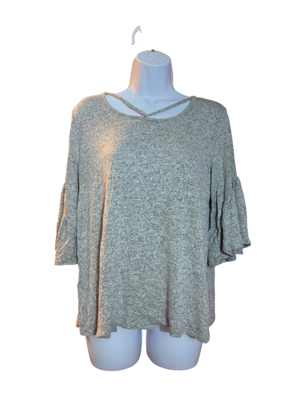 Caution To The Wind Gray Rayon Blend Top with Flared Sleeves